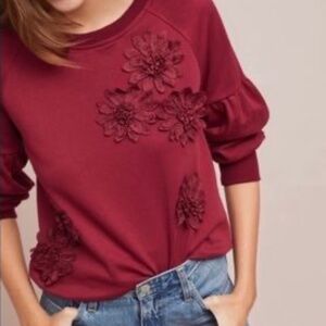 Floral Embellished Burgundy Sweater
